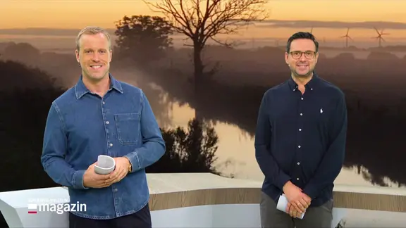 Christopher Scheffelmaier und Henrik Hanses moderieren das Schleswig-Holstein Magazin.