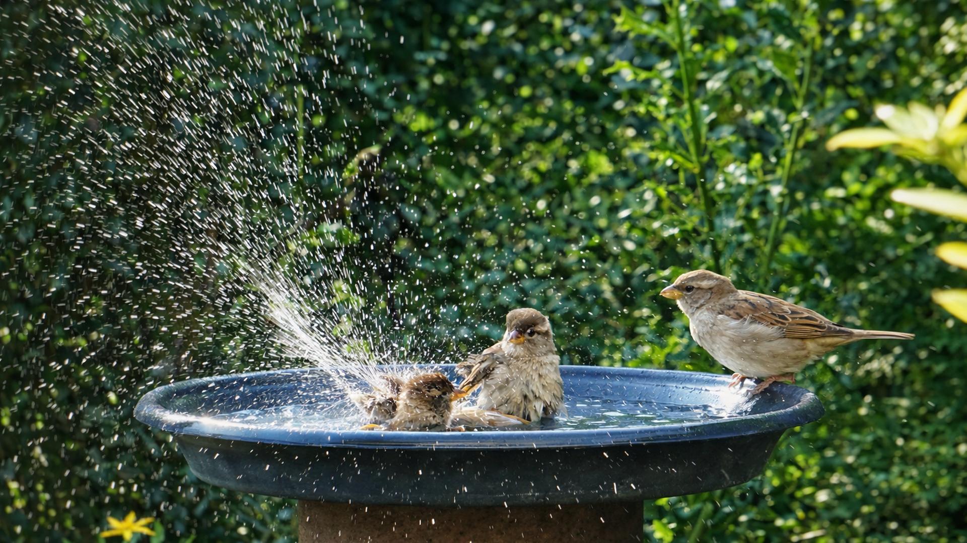Spatzen kühlen sich in einer flachen Wasserschale in einem Garten in Syke ab | NDR, Manfred Barg