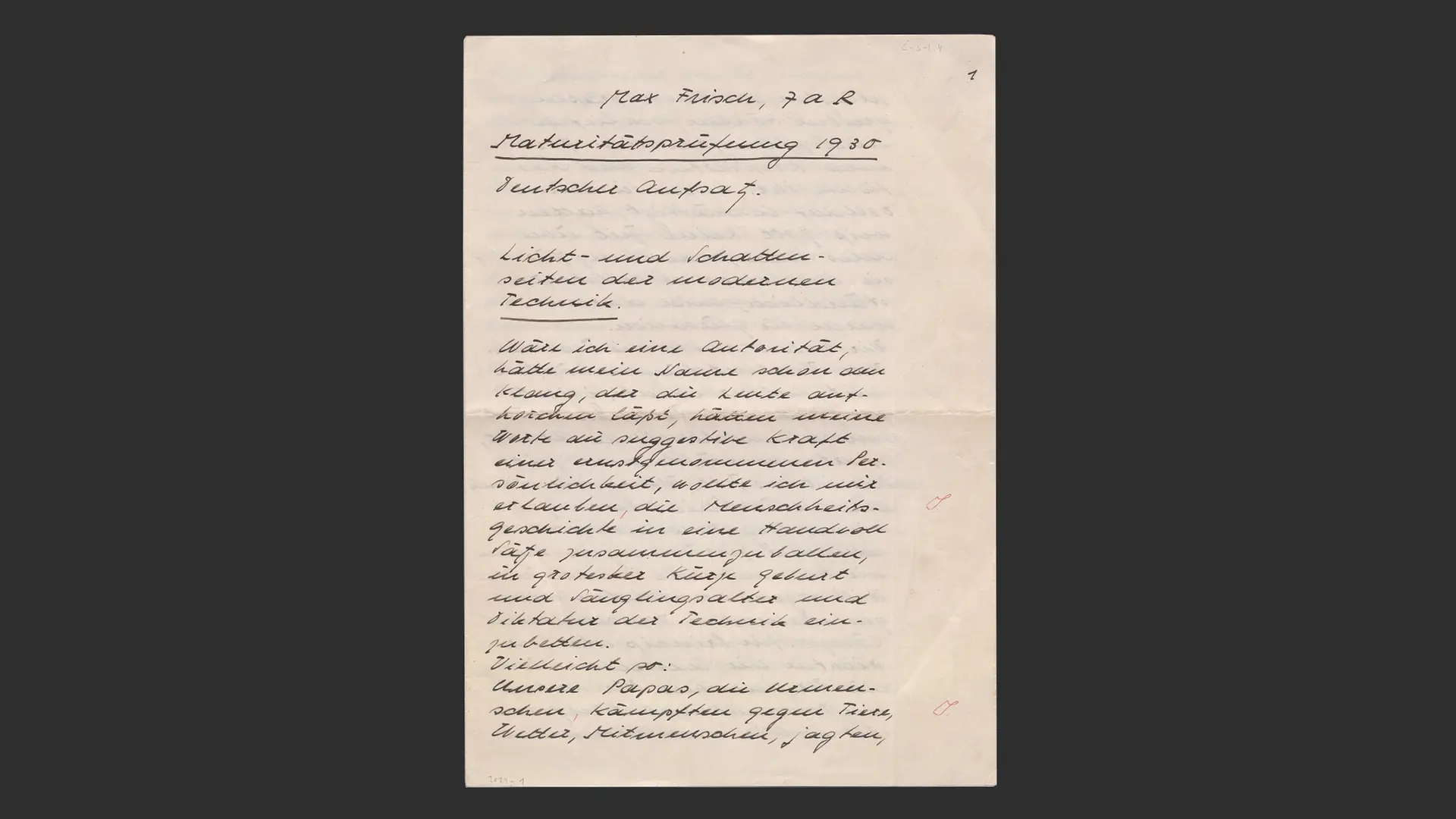 "Literaturgeschichtliche Sensation": Max Frischs Abituraufsatz aufgetaucht