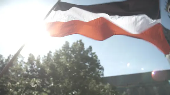 Eine Reichsflagge weht im Wind.