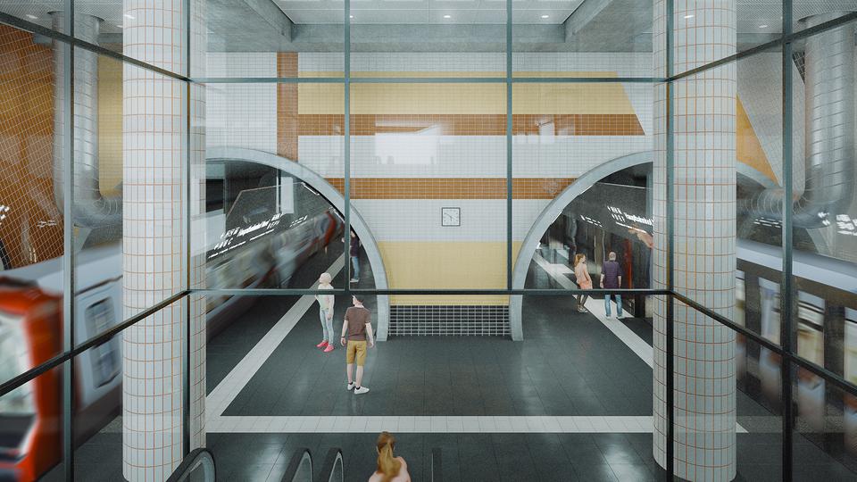 Das Umsteigen zwischen den U-Bahn-Linien soll schnell möglich sein. | Hamburger Hochbahn, Visualisierung Eine Visualisierung zeigt, wie die Haltestelle der U5 am Hamburger Hauptbahnhof einmal aussehen soll.