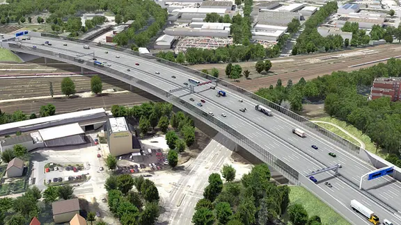 Die Computergrafik zeigt, wie die verbreiterte Langenfelder Brücke in Hamburg aussehen soll.