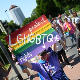 "Protect LGHGBTQ+ Rights" steht auf einem Plakat einer Demonstrantin beim CSD in Emden.