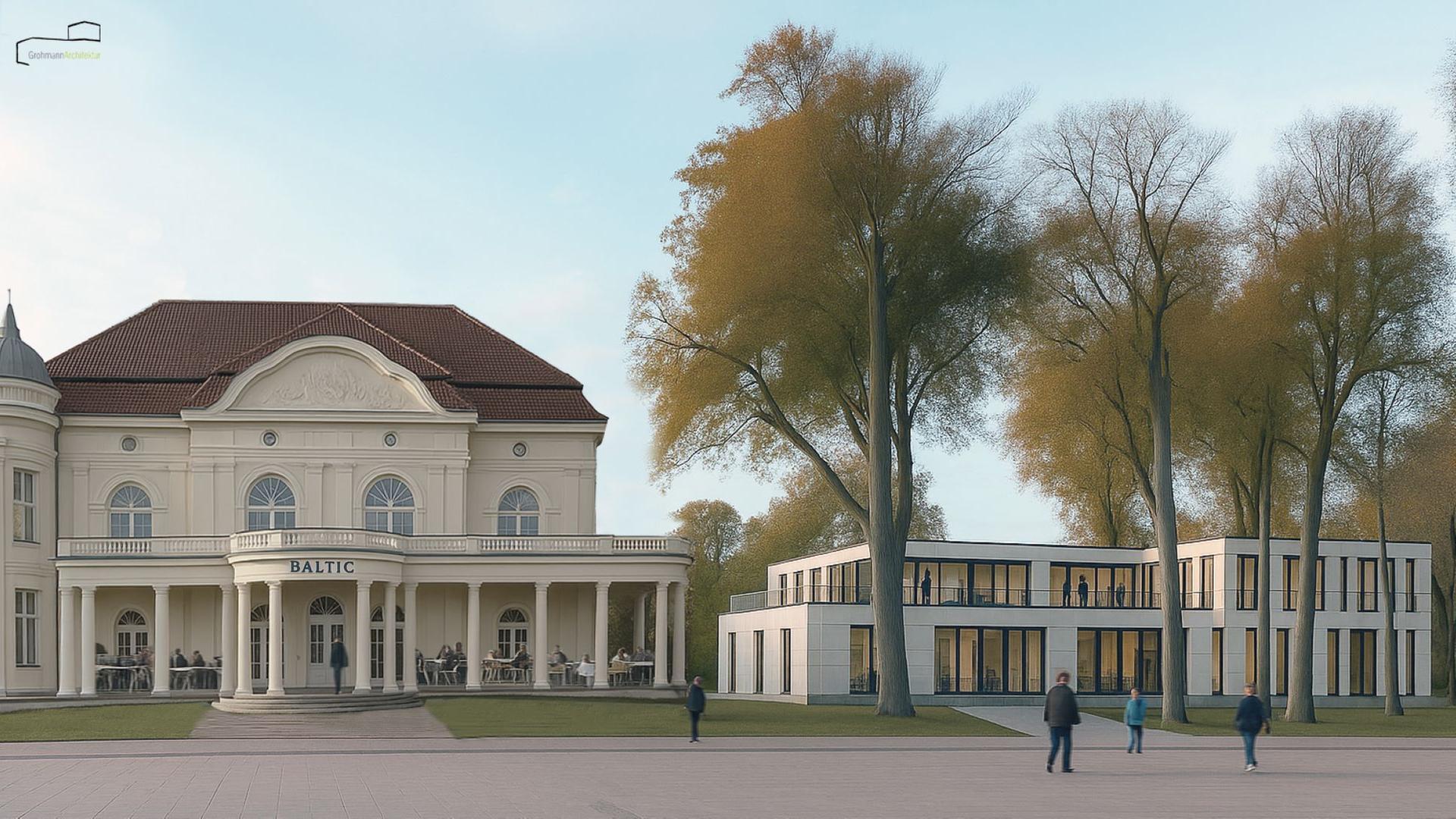 Visualisierung der sanierten Villa Baltic mit zusätzlichen öffentlichen Gebäuden | Stadt Kühlungsborn - Grohmann Architektur