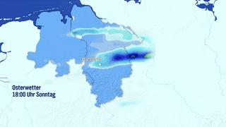 Ein Screenshot einer Animation der Niederschlagsvorhersage für Niedersachsen über die Osterfeiertage.