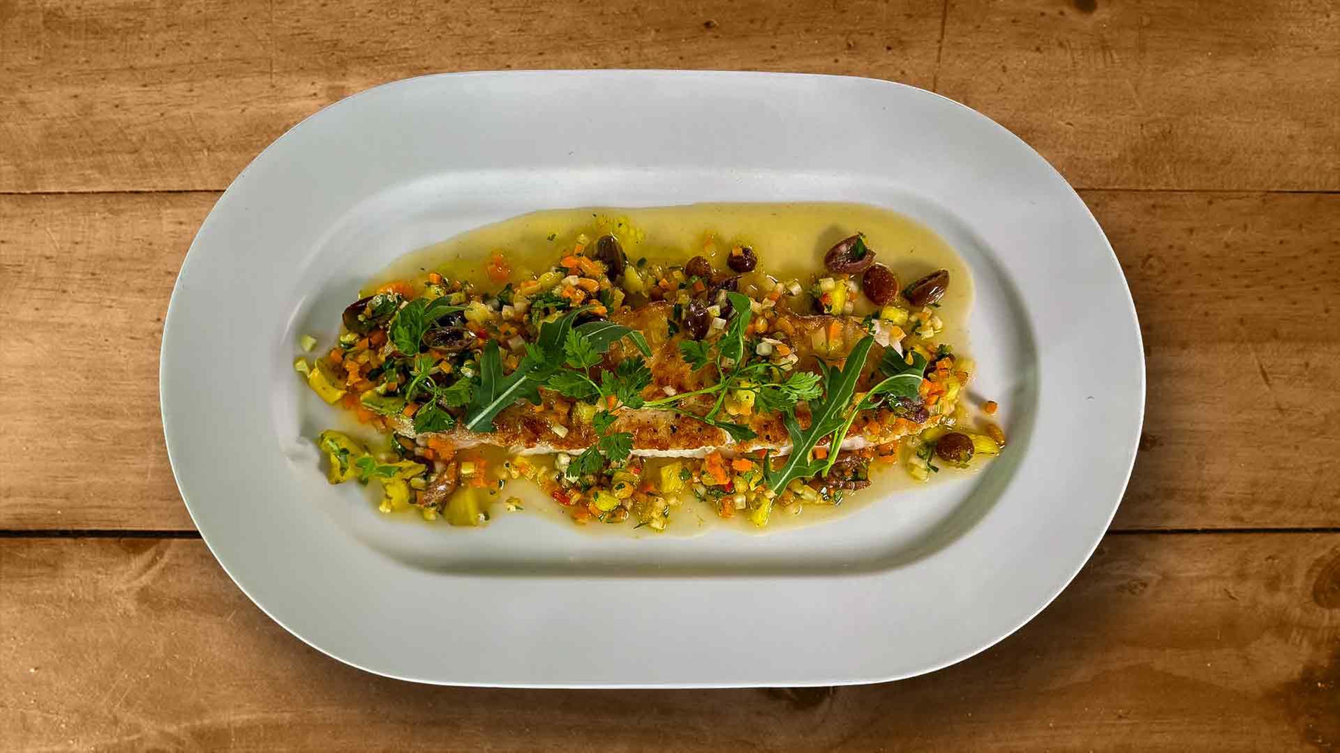 Seezunge mit Ananas-Gemüse-Soße