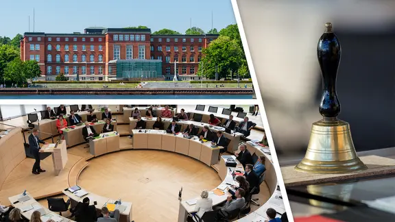 Eine Collage von drei verschiedenen Bildern vom Landeshaus Kiel.