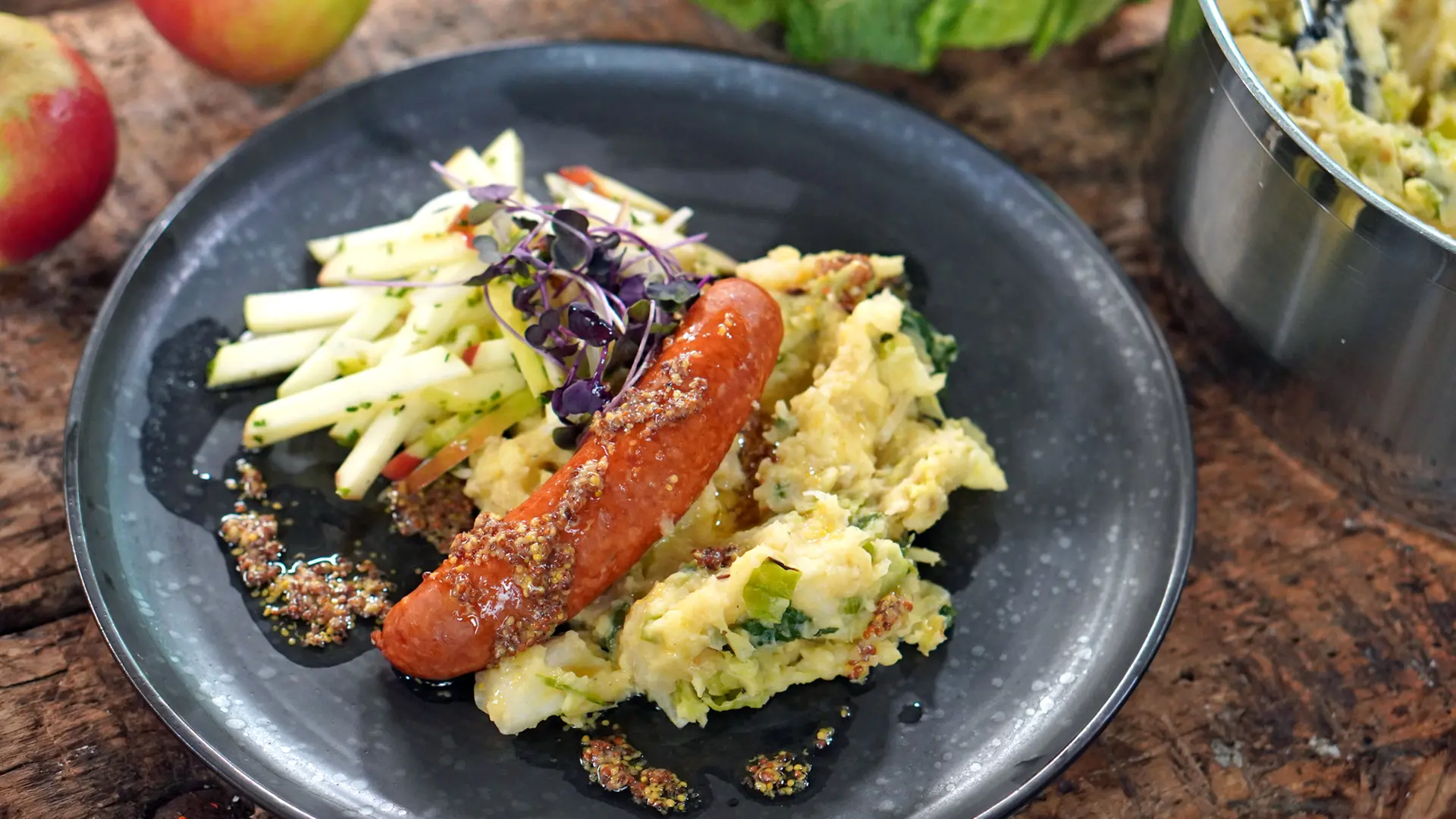 Colcannon: Irish potato and cabbage mash with cooked sausage