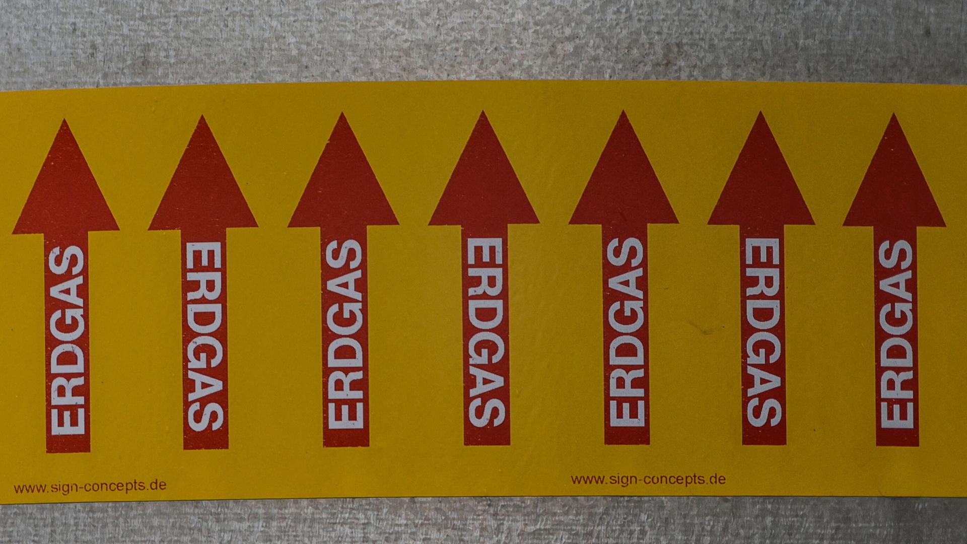 Ein Leitung in einem Gaskraftwerk ist mit dem Wort Erdgas beschriftet.. | picture alliance / dpa, Oliver Berg