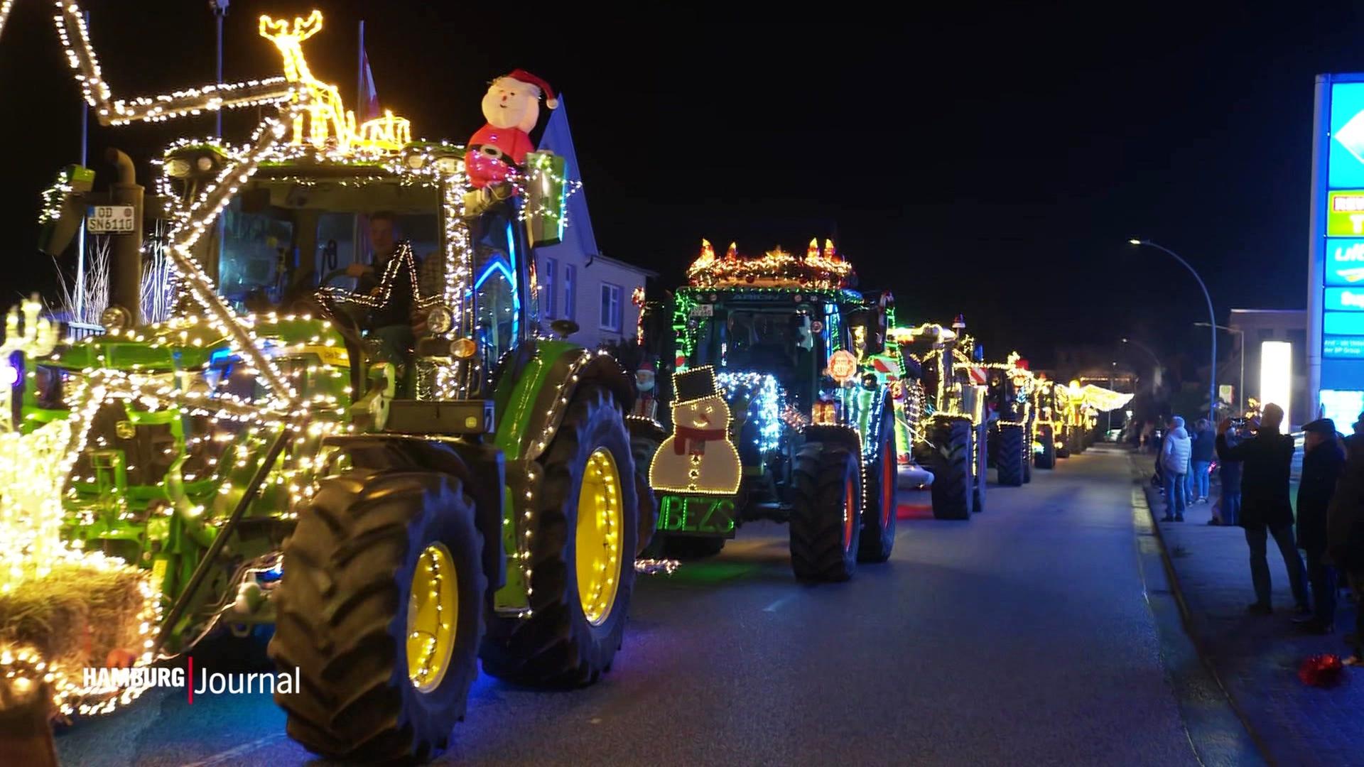 Geschmückter Treckerkonvoi bringt Spenden ins UKE