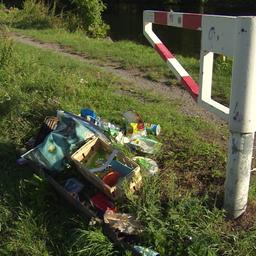 Ein Müllberg liegt auf einer Wiese.