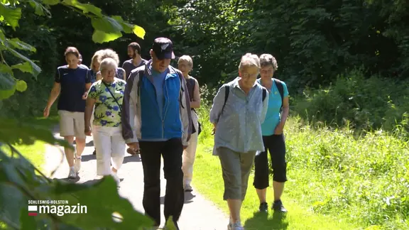 Menschen wanbdern durch die Natur.